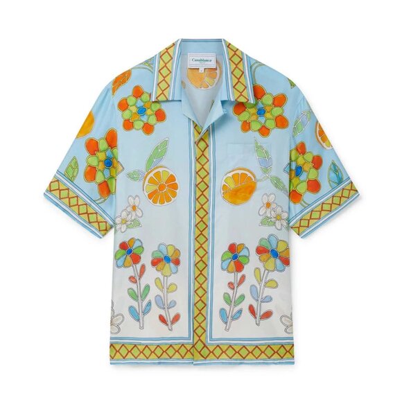 Casablanca “Yoruba Flowers” Silk Twill Shirt – Orange – Men’s L - Picture 2 of 4